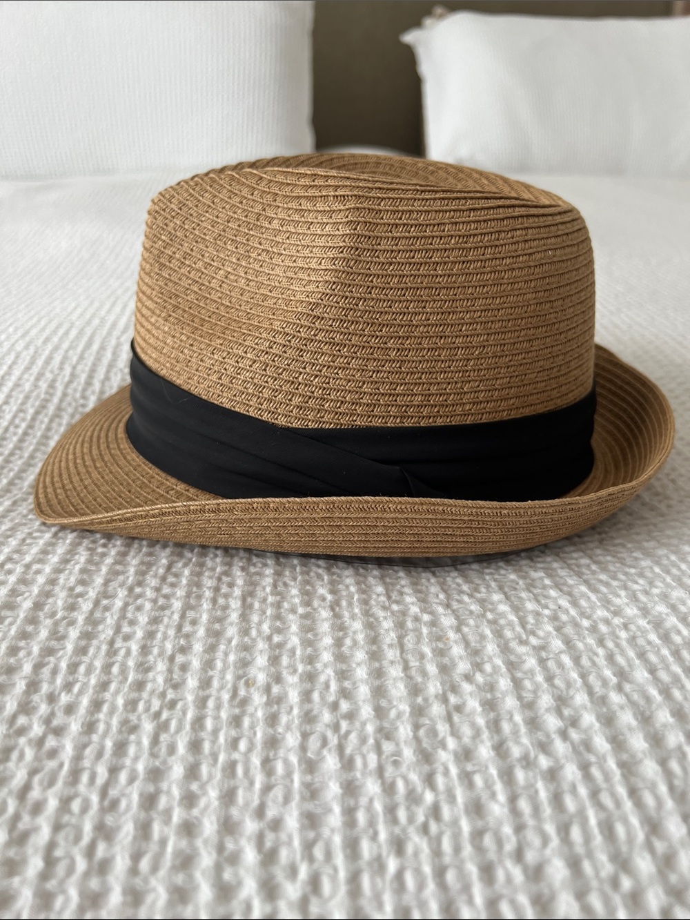 Classic Straw Pork Pie Hat with Black Band - Tan